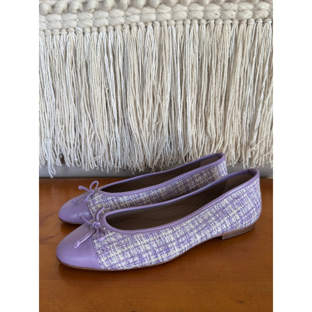 LK BENNETT Kara Lavender Violet Leather Toe Cap Tweed Ballerina Flats Size 8